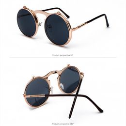 Steampunk Flip Sunglasses For Women Men Vintage Round Metal Punk Sun Glasses Flip Circular Double Eyeglasses Shades UV400