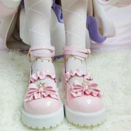 Dress Shoes Star Buckle Pu Patent Leather Kawaii Lolita Thick Round Toe Cute Soft Girl Sweet Lolitas Mid Heel Girls Cosplay Gothic