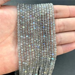 Natural Stone Faceted Small Waist Beads 2 3 4mm Labradorite Quartz Loose Spacer Beads for Jewelry Making DIY Bracelet Necklace