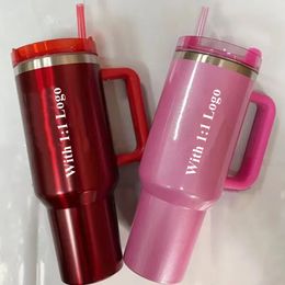 Cosmo Cobranded Winter Pink Parade Flamingo with 1:1 Quencher H2.0 40oz Stainless Steel Tumblers Cups with Handle Lid and Straw Target Red Holiday Car Mugs i0411