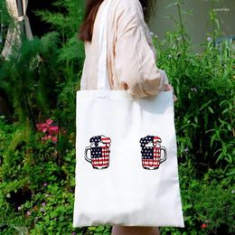 Shopping Bags American Flag Canvas Bag Cartoon Beer Vacation Reusable Independence Day Tote Holiday