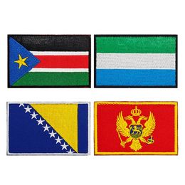 National Flag Embroidery Patch South Sudan Montenegro Bosnia Sierra Leone Hook Loop Badge National Flag Cloth Patches