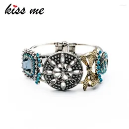 Bangle Kissme Boho Multicolor Resin Crystal Flower Bowknot Bangles For Women Gift Vintage Alloy Cuff Bracelets Fashion Jewelry