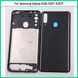 New For SAM Galaxy A20s A207 A207F A207M Middle Frame Bezel Housing Case A20s Battery Back Cover Rear Door Adhesive Replace