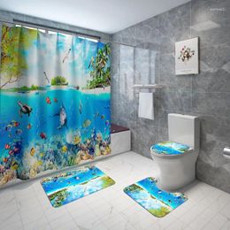 Bath Mats Modern Scenic Print And Shower Curtain Set Washable Bathroom Floor Carpet Microfiber Room Rugs Foot Mat