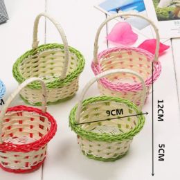 1PC Mini Hand-woven Storage Baskets Plastic Weaving Storage Baskets Fabric Flower Basket Fruit Rattan Cosmetics Tea Picnic Bag