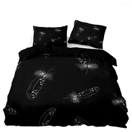 Bedding Sets White Feather Print Duvet Cover Soft Black Set Double Twin Size With Pillowcase For Quality Nordic Style Home Textiles