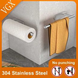 Toilet Paper Holders VGX Kitchen Towel Paper Holder Cling Film Holder Bathroom Roll Paper Rack Home Storage Racks Toilet Tissue Hanger Rack Nail-Free 240410