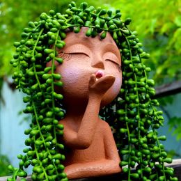 Face Flower Pot Succulent Planter Resin Head Planter Face Planters Pot Outdoor Indoor Garden Courtyard Lawn Bathroom Decoration