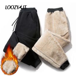 Animals Men Fleece Warm Cargo Pants Plus Size Loose Print Plush Thermal Drawstring Trousers 2023 Autumn Winter Sports Outwear Sweatpants