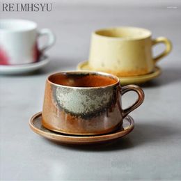 Cups Saucers Nordic Style Retro Ceramic Ice Cracked Single 300ml Coffee Cup And Saucer Tea Water Milk Office Home Mug Drinkware Set