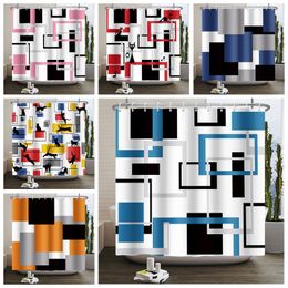 Abstract Geometric Shower Curtain Colourful Geometry Squares Decorative Polyester Cloth Waterproof Shower Curtains for Bathroom