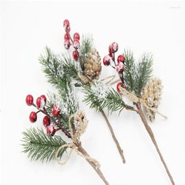 Decorative Flowers 10pcs Artificial Red Berry Branches 6 Inch Christmas Picks Spray Pine Cones Holly Stem Craft Xmas Navidad Decorations