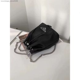 Leather Handbag Designer Sells New Women's Bags at Discount Mini Bucket Bag Triangle Nylon Chain Versatile Single Shoulder Drawstring Small