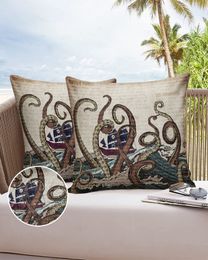 2/4PCS Outdoor Waterproof Pillowcase Vintage Nautical Ocean Pirate Ship Octopus Sofa Cushions Case Decorative Pillows Cover