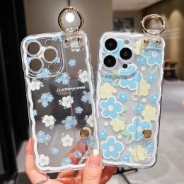 SoCouple Soft Wrist Strap Case For iPhone 13 14 15 12 11 Pro Max mini X XR XS 7 8 Plus Flower TPU Shockproof Phone Holder Cover