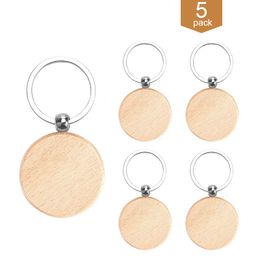 5 sets of Beech rotundity shaped keychain made of pure wood and blank material customizable keychain