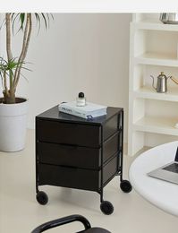 Modern Removable Side Table Coffee Cafe Storage Table Trolly Nightstand ABS Metal Frame Universal Wheels Drawer Table