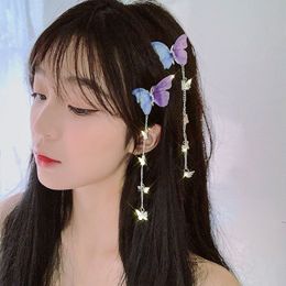 Butterfly Hairpins New Korean Yarn Elegant Metal Tassel Long Hair Clips For Women Hanfu Antique Party Hair Accessories 2023