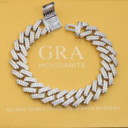 2024 Luxury 2row 925 Sterling Silver Necklace Iced Out Diamond Prong Cuban Link Chain White Yellow Moissanite Cuban Link Bracelet
