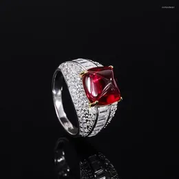 Cluster Rings S925 Full Body Silver Tiktok Colour Treasure Pigeon Blood Red Sugar Tower Set Women's Jewellery Ring Main Sto