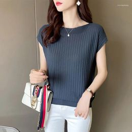 Women's T Shirts Silk Knitted Loose Summer Top One Line Short Sleeve T-shirt Small Shirt Clothes Crop Tops Y2k For Women