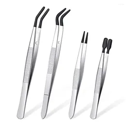 Bowls 4 Pieces Tweezers Set With Rubber Tips PVC Coated Fine Point Flat Tip Tweezer