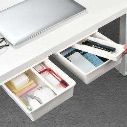 Self-Adhesive Under Desk Hidden Drawer Organizer Holder Under Desk Drawer Storage Big Pencil Tray Set for Office Bedroom