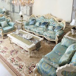 Hersha Court French Furniture European-Style Solid Wood Carved Luxury Fabric Craft Sofa Living Room Single Double