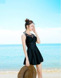 2020 New Lace Up Black One Piece Swimsuit Lady Conservative Skirt Ladies Swimsuit Sexy Backless Swimsuit Lady8802232