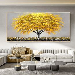 Arthyx Hand Painted Money Tree Oil Painting On Canvas,Modern Abstract Landscape Wall Art,Picture For Living Room,Home Decoration