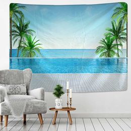 Tapestries Hawaii Coastline Scenery Tapestry Room Wall Background Decoration Sunshine Summer Blanket Colorful Carpet Bedroom Home R0411