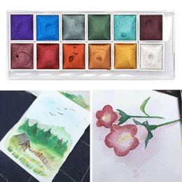 Pearlescent Solid Watercolour Paints 12 Colours Pearlescent Pigment Nail Art Draw Glitter Powder School Stationery