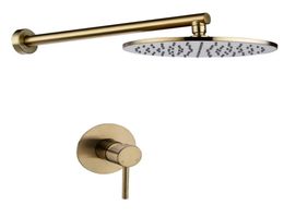 Brass Rainfall Shower Set Brush Gold or Black Wall Mounted Bathroom Shower Head and Cold Mixing Shower Tap 160284657386