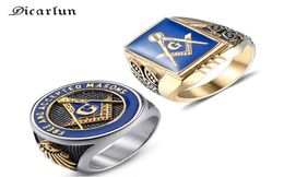 Dicarlun Stainless Steel Masonic Mason Rings Men Signet mason Ring Gold masonry Vintage Punk Jewellery Mens Male Gift5769037