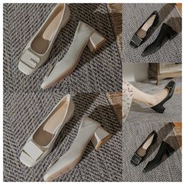 2024 Designer High square toe women fashionable middle heels soft soles thick heels and single shoes