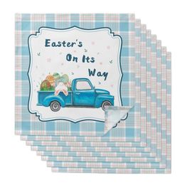 2Pcs Easter Truck Egg Bunny Plaid Reusable Table Napkins Dinner Wedding Banquet Decor Cloth Napkins Supplies Party Decoration