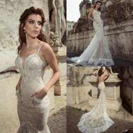 Julie Vino 2024 Wedding Dresses Full Lace Appliqued Beaded Plunging Neckline Backless Bridal Gowns Sweep Train Mermaid Wedding Dress