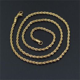 18K Real Gold Plated Stainless Steel Rope Chain Necklace for Men Gold Chains Fashion Jewellery Gift AB122