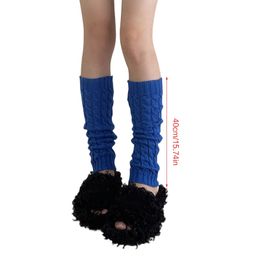 449B Winter Autumn Twist Cable Knitted Leg Warmers Student Solid Candy Colour Foot Covers Middle Tube Calf Socks for Women