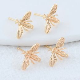 10*13.5MM 14K Gold Color Plated Brass Bee Stud Earrings High Quality Diy DIY Jewelry Making Finding Accessories