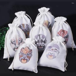 Gift Wrap 50pcs Custom Large White Cotton Linen Pouches Chinese Opera Drawstring Party Favour Bags Storage Pouch Packaging Bag Sachet