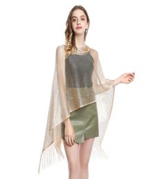 Women Lightweight Wedding Shawl Glitter Evening Party Scarf Metallic Cardigan Poncho Femme Prom Dress Stole With Fringe25482313510698