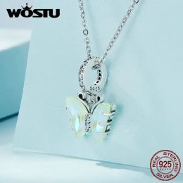 WOSTU 925 Sterling Silver Butterfly Charms Rainbow Crystal Pendant Animal Beads Fit Women Bracelet DIY Necklace Jewellery Making