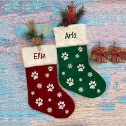 Personalised Name Christmas Stockings Pet Stocking Embroidered Name Christmas Socks for Dogs and Cats New Year Gift Bag