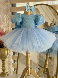 blue sequined flower girl dresses pearls little girl wedding dresses frist holy communion dresses Girls Pageant Dress pearls beaded Skirt Kids prom Birthday gown