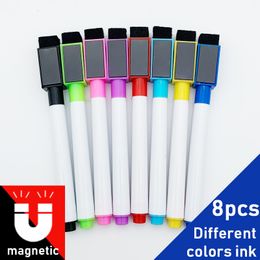 8Pcs/lot Colourful Black School Classroom Supplies Magnetic Whiteboard Pen Markers Dry Eraser Pages Children Drawing Pen