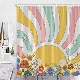 Shower Curtains Hand Drawn Cartoon Sun Flower Curtain Color Creative Printing Kid Bathroom Decor Fabric Accessories Set