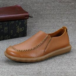 Casual Shoes Vintage Men's Genuine Leather Spring/Autumn Beef Tendon Sole Driving Loafers Handmade Sewing Designer Flats