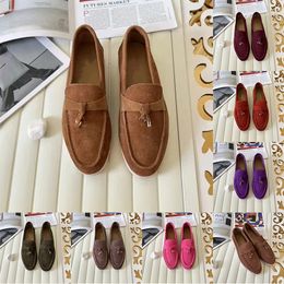 Designer Fashion classic loro shoes men women piana Suede loafers shoes buckle round toes heel apricot Leather loro casual platform sneaker piano running shoes